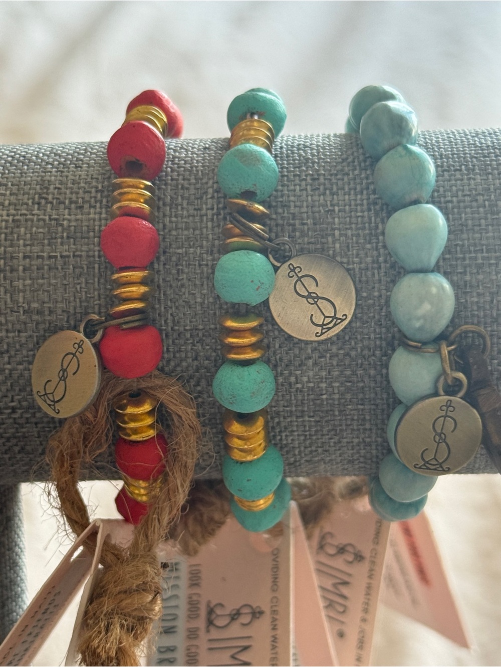 Hand beaded mission bracelets from Haiti  - Red, Turquoise, Light Blue
